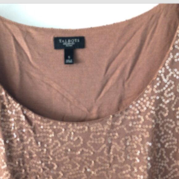 Women’s Petite Tank Top Size Small Copper Sequin Scoop Neck Lined Pullover - Picture 5 of 10